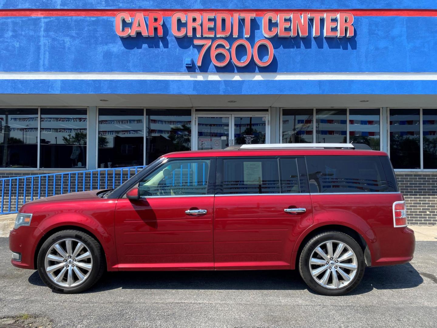 2014 RED Ford Flex Limited AWD w/EcoBoost (2FMHK6DTXEB) with an 3.5L V6 DOHC 24V engine, 6-Speed Automatic Overdrive transmission, located at 7600 S Western Ave., Chicago, IL, 60620, (773) 918-3980, 0.000000, 0.000000 - Photo#0