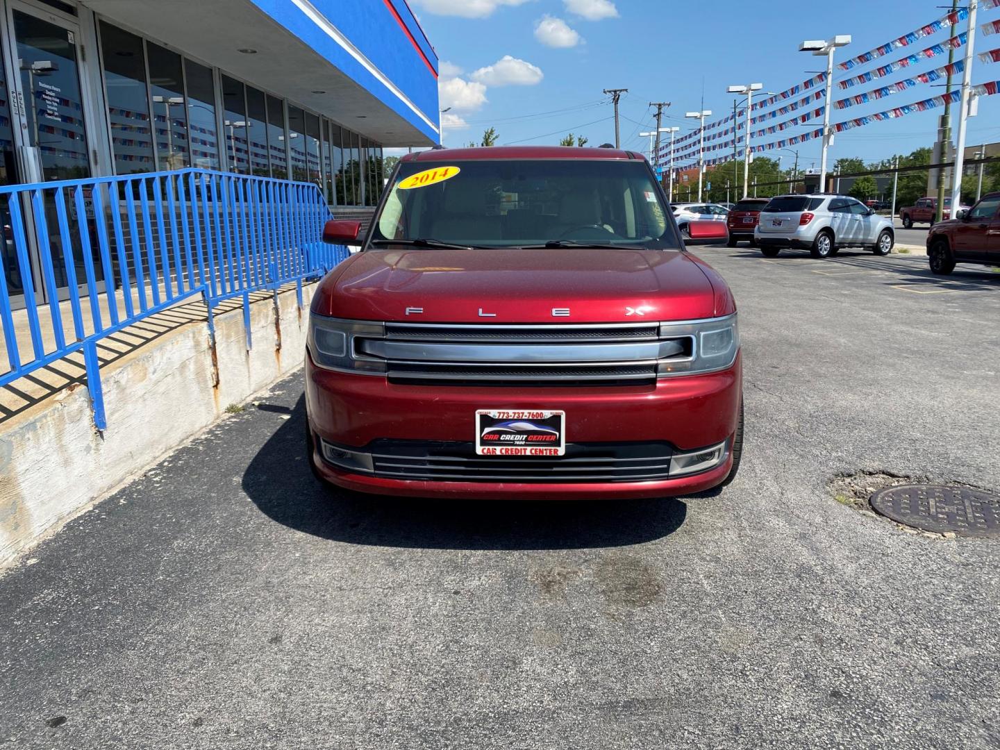 2014 RED Ford Flex Limited AWD w/EcoBoost (2FMHK6DTXEB) with an 3.5L V6 DOHC 24V engine, 6-Speed Automatic Overdrive transmission, located at 7600 S Western Ave., Chicago, IL, 60620, (773) 918-3980, 0.000000, 0.000000 - Photo#1